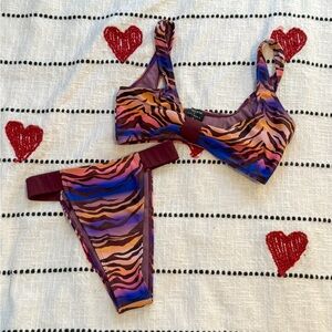 Colorful Zebra Print City girls x Icon Swim Bikini Set Size small